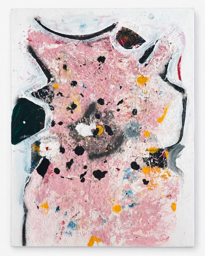 Abstract pink and white canvas with black points