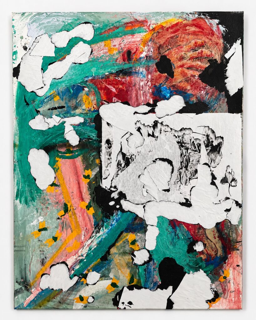 Abstract turquoise red black and white canvas