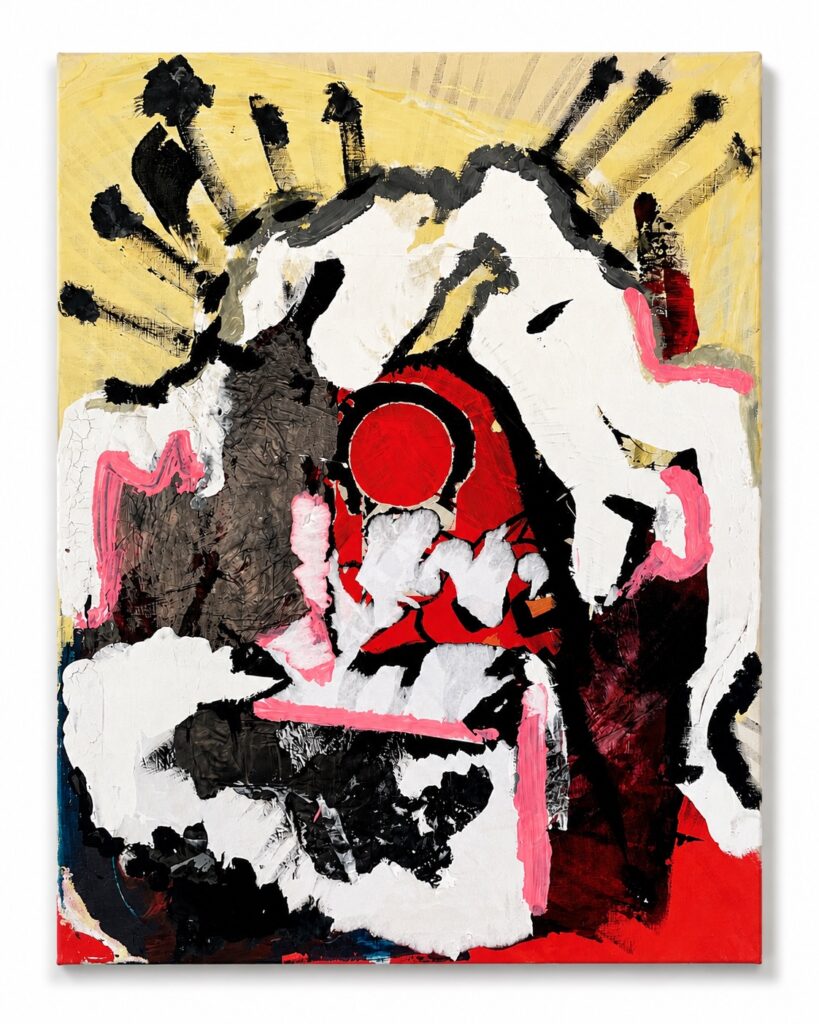 Abstract red black white and pink canvas