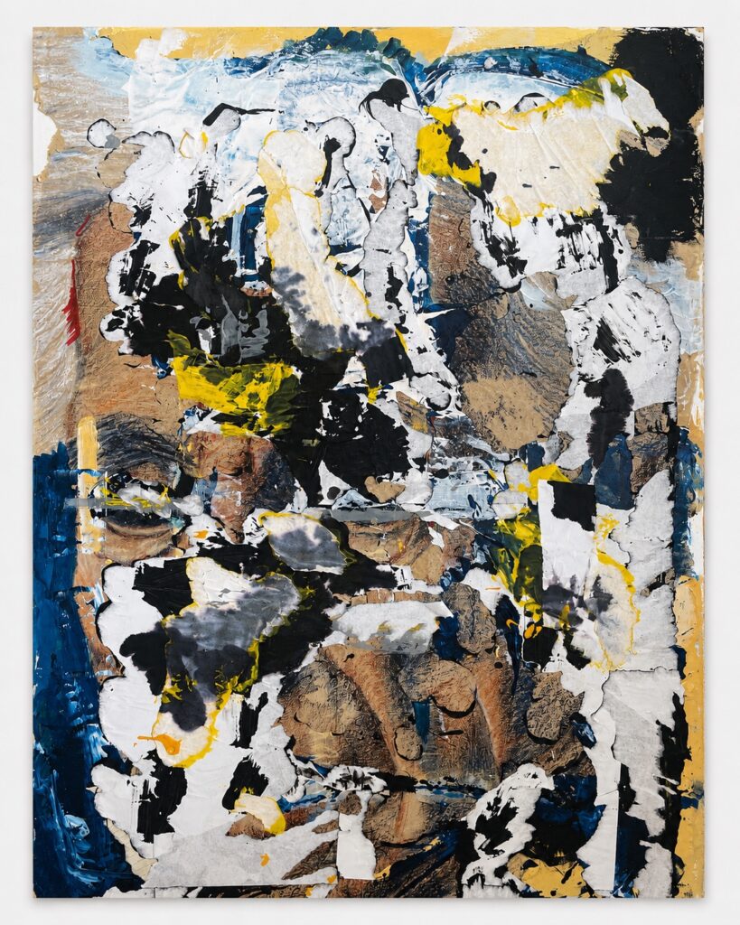 Abstract blue black white and yellow canvas